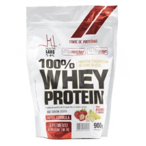 100% Whey Protein Sabor Morango e Banana Refil 900G Health Labs
