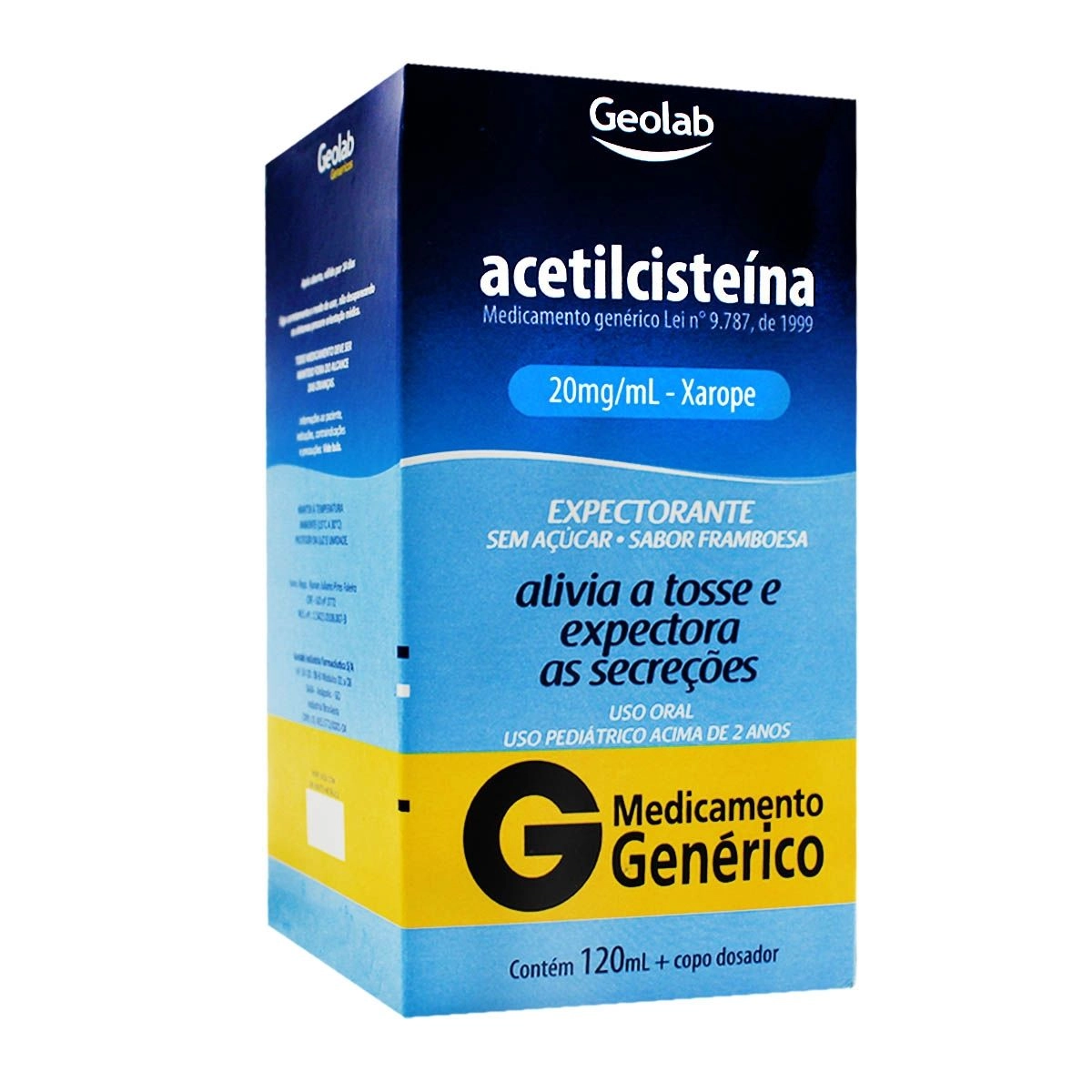 Acetilcisteína 20mg/ml Sabor Framboesa 120ml com Copo Dosador Genérico Geolab