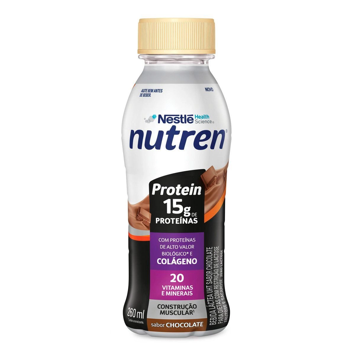 Bebida Láctea Nutren Protein 15g De Proteínas Chocolate 260ml Com Colágeno