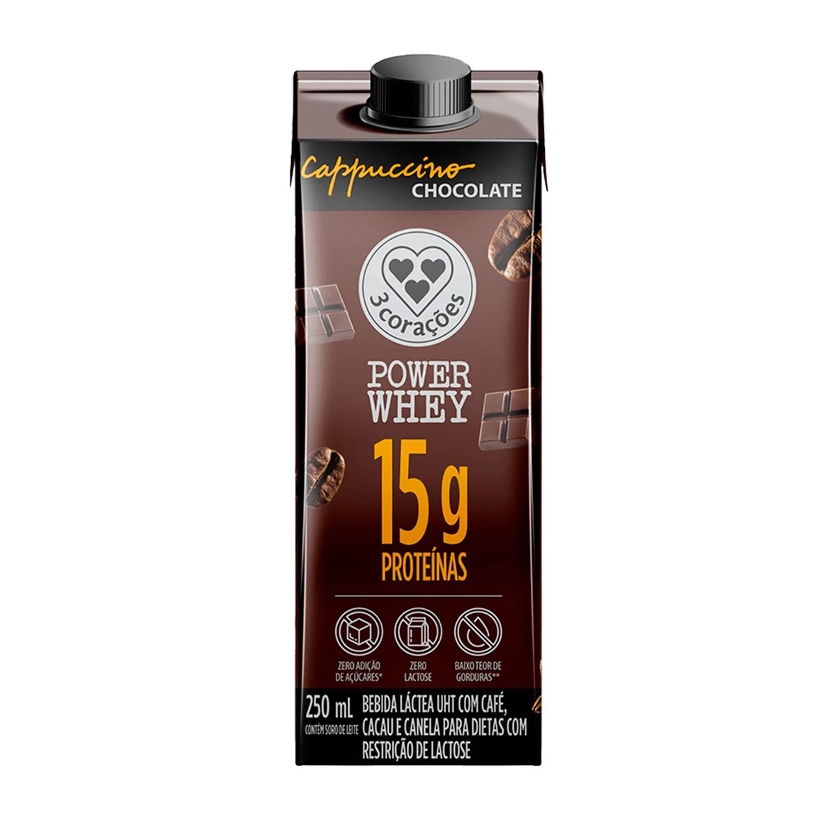 Cappuccino Pronto Power Whey Chocolate Com 250Ml 3 Corações