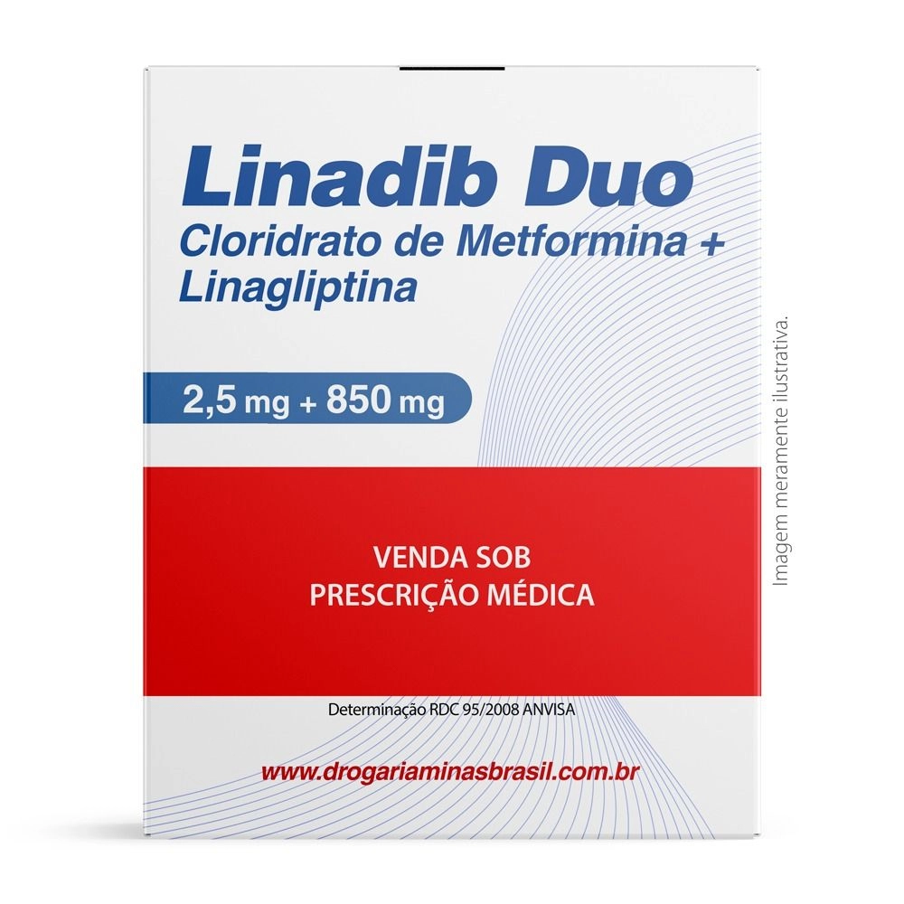 Linadib Duo Linagliptina 2,5mg e Cloridrato De Metformina 850mg Com 60 Comprimidos