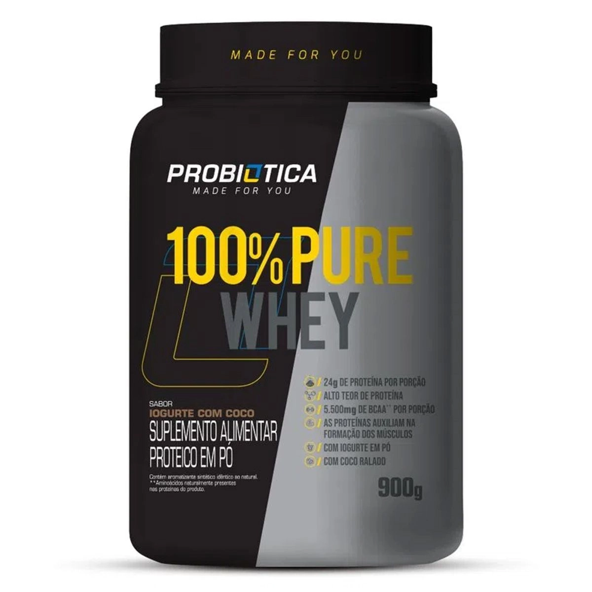 Suplemento Alimentar 100% Pure Whey Sabor Iogurte Com Coco 900g Probiotica