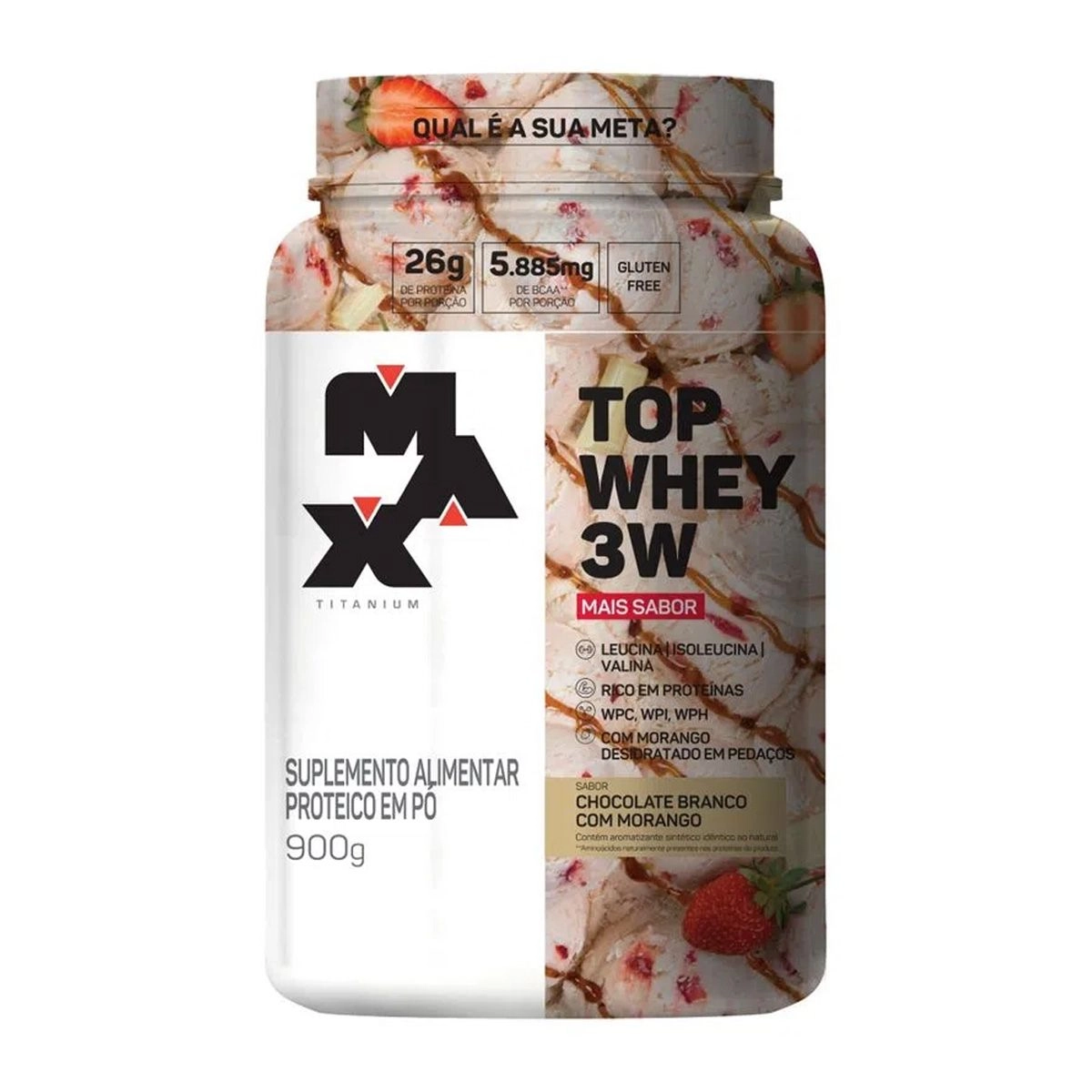 Top Whey 3W Max Titanium Gourmet Sabor Chocolate Branco Com Morango 900G