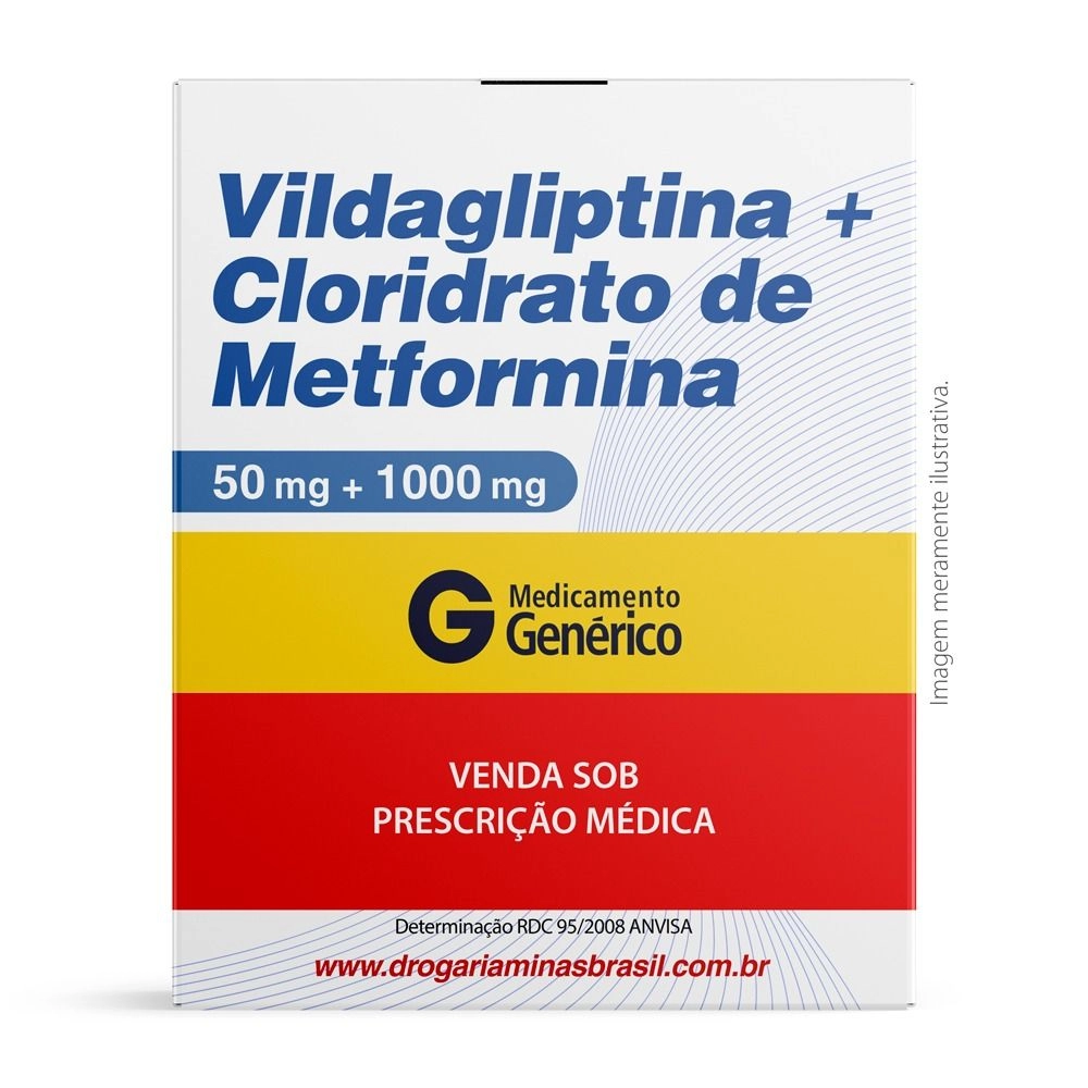 Vildagliptina 50mg e Cloridrato de Metformina 1000mg Com 60 Comprimidos Genérico Althaia