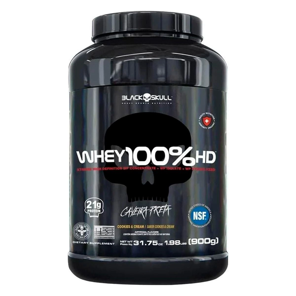 Whey 100% Hd Sabor Cookies e Cream Pote Com 900G Black Skull