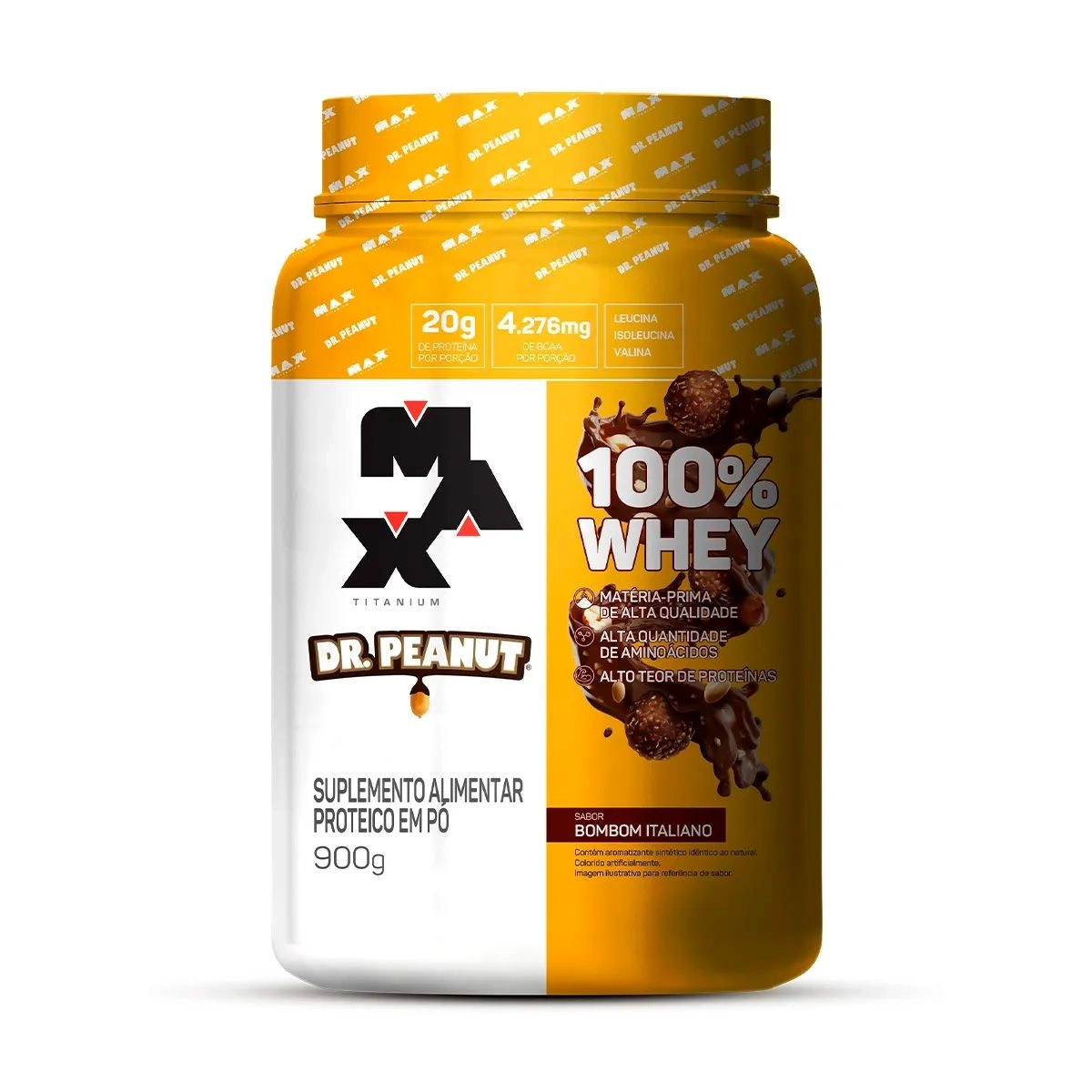Whey 100% Max Titanium Dr. Peanut 900g Bombom Italiano
