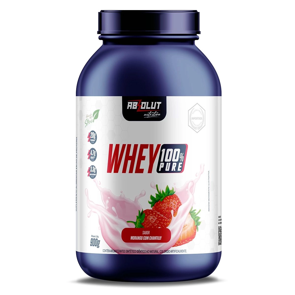 Whey Concentrado 100% Pure Sabor Morango Com Chantilly 900G Absolut Nutrition
