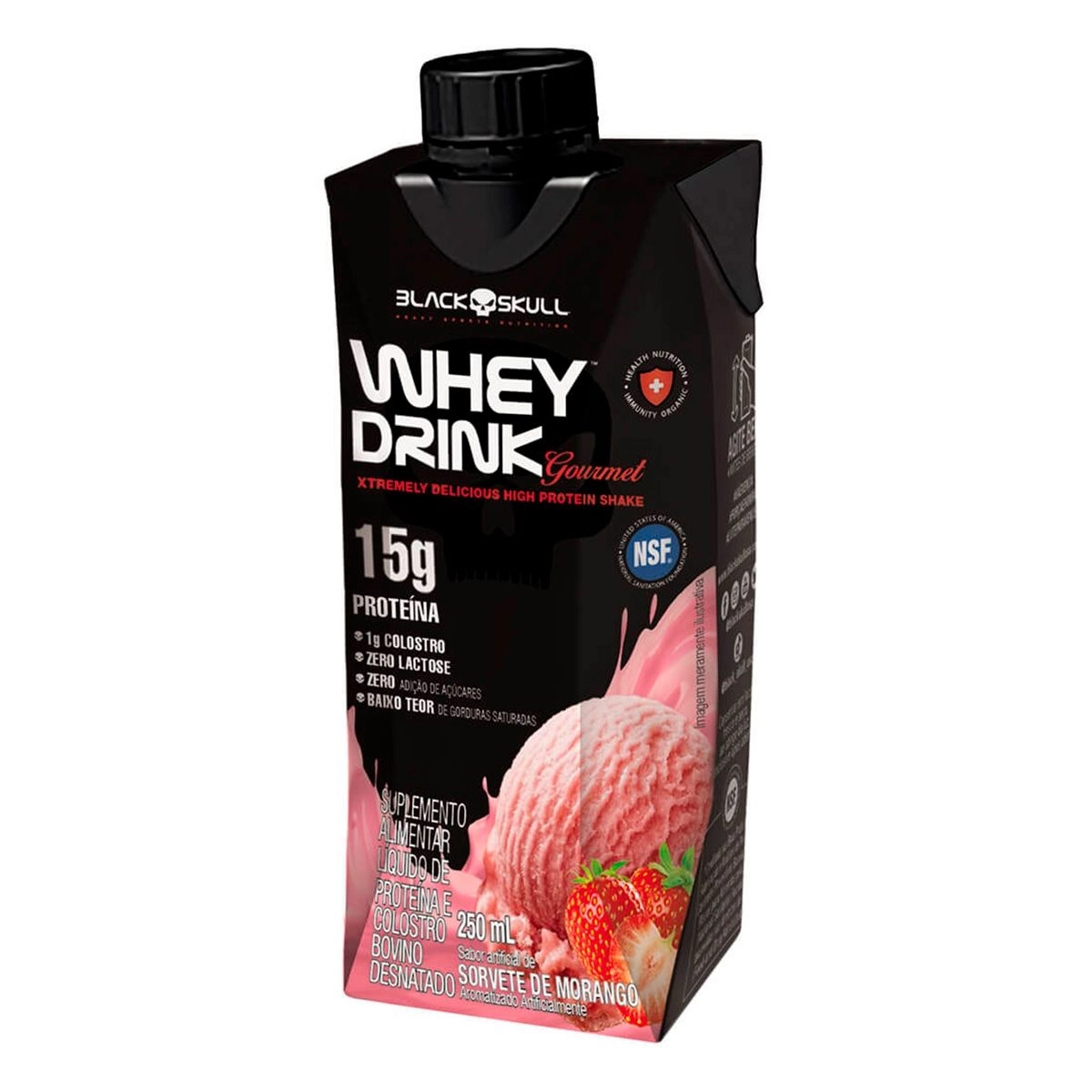 Whey Drink Gourmet Sabor Sorvete De Morango Com 250Ml Black Skull