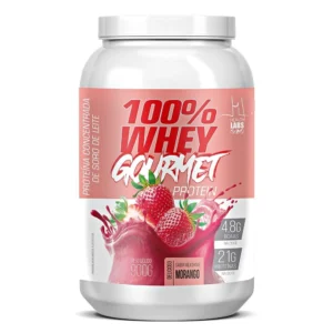 Whey Gourmet 100% Protein Health Labs Sabor Milkshake Morango 900g